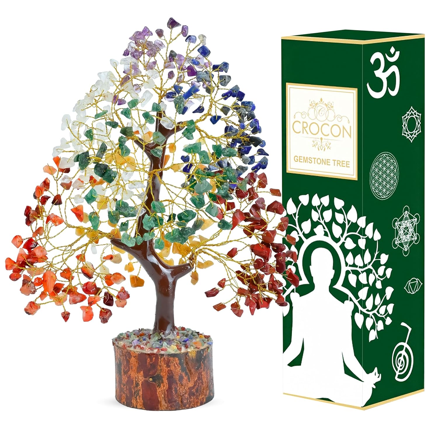Crocon Seven Chakra Tree of Life for Positive Energy - Feng Shui Decor, Fake Bonsai, Crystals and Healing Stones, Money Tree, Room Decor 7 Chakra, Stone, Healing Crystals, Spiritual Gifts