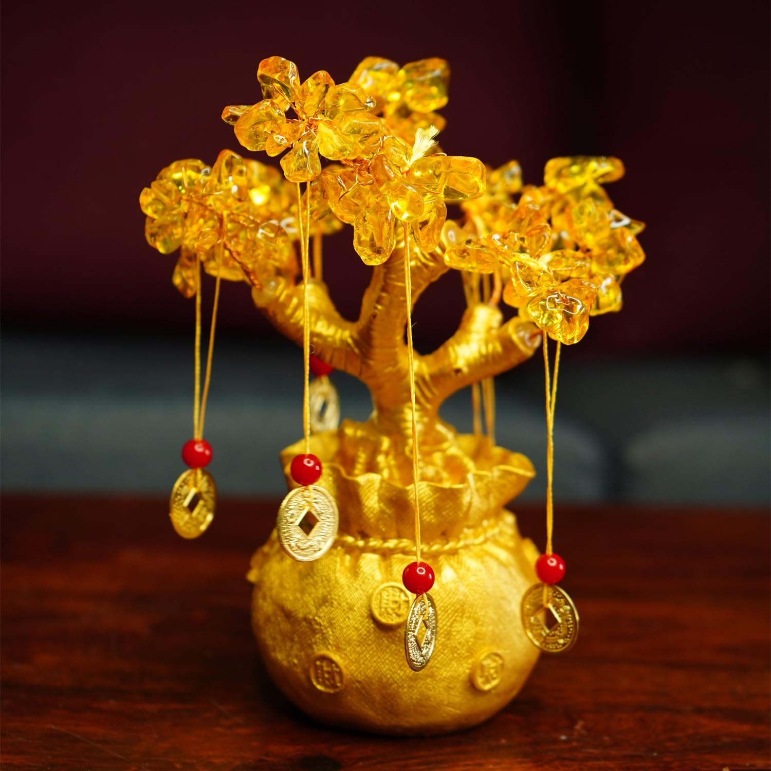 Ekhasa Nostrae Feng Shui DIY Citrine Crystals Golden Tree of Life Showpiece for Fortune Money Good Luck Wealth Prosperity & Success | Fengshui Charms Gemstone Vastu Items Table Piece for Office