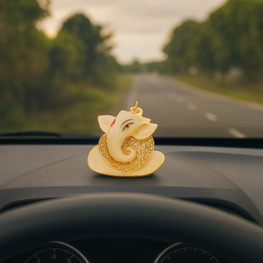 Pearl White Heart Ganesha | Divine Ganpati Bappa Idol for Car Dashboard, Office Desk & Home Temple |Siddhivinayak Murti for Blessings, Success & Prosperity | Height 2.5 Inch